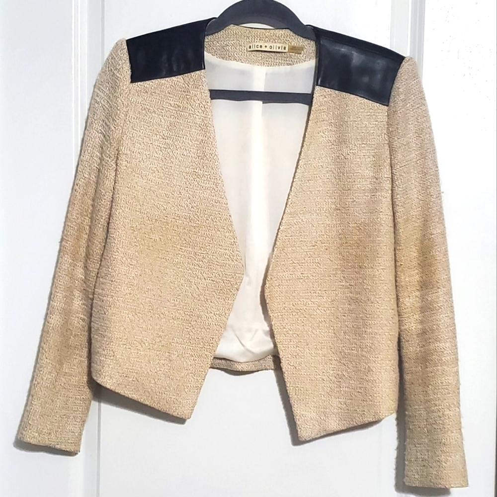 Alice + Olivia Leather Wool Blazer Size 6